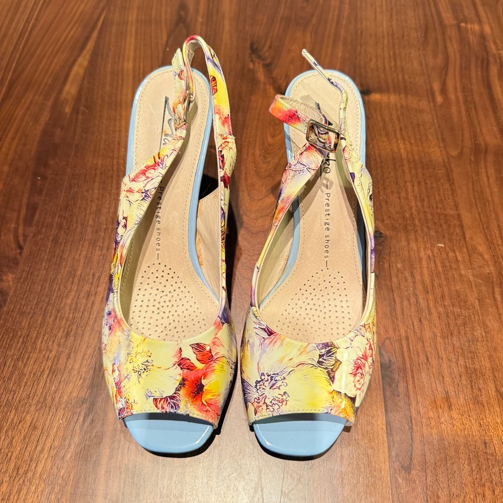 Floral Peep Toe Slingback Heels